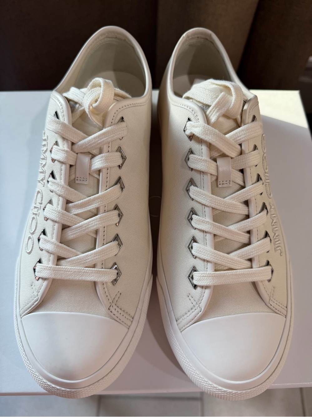 Jimmy Choo Cream Canvas Low-Top Sneakers